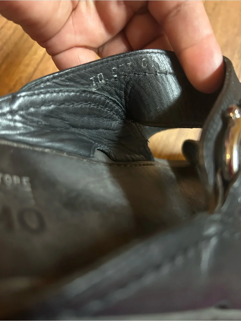 Ferragamo Black Leather Buckle Slide Sandals